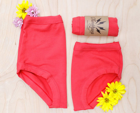 Flat lay of Thunderpants Sky Rise and Hipster style underwear in Pomegranate Punch color.