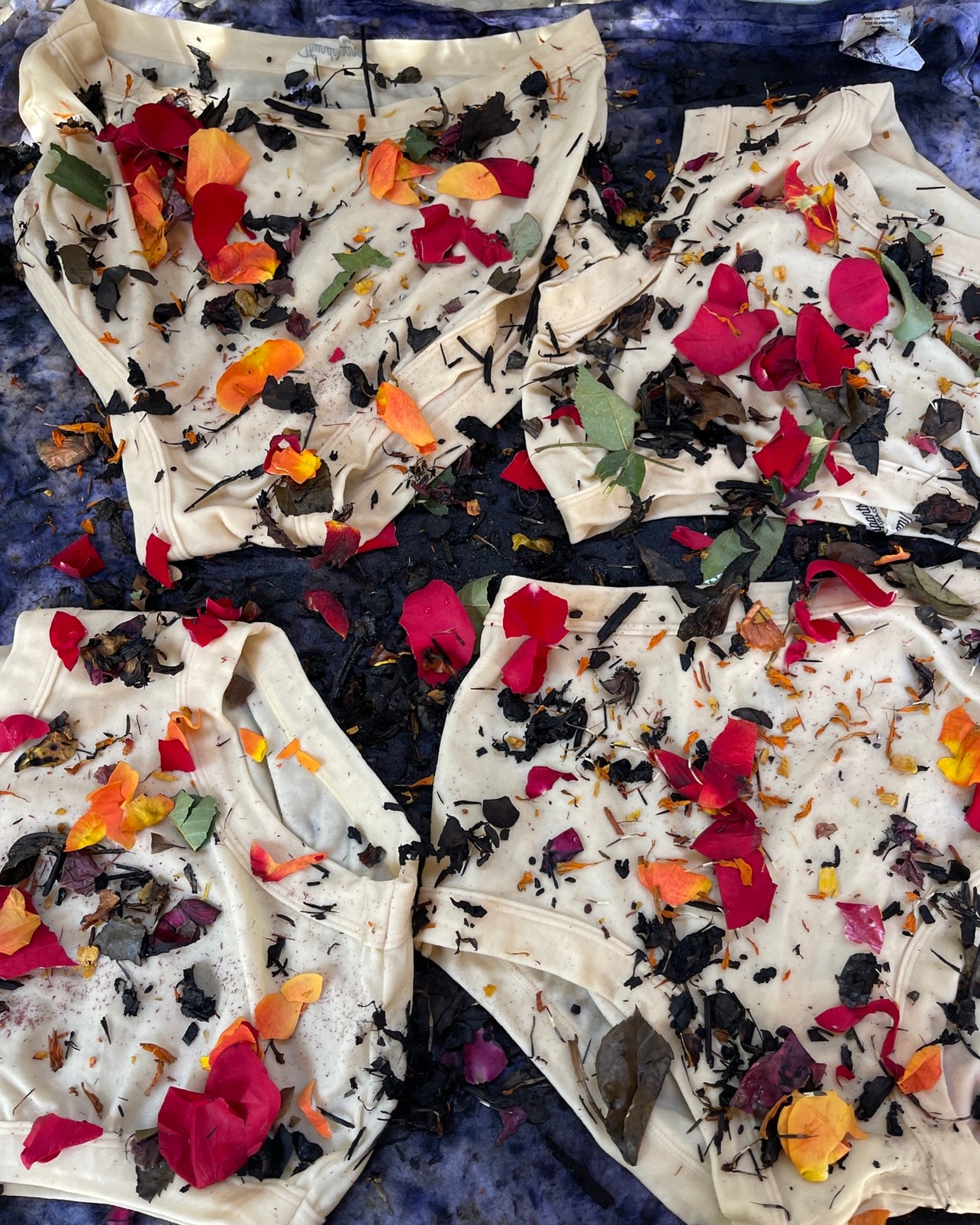 Progress photo of Thunderpants underwear being dyed with Cosmic Compost hand dye.
