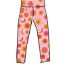 Drawing of Thunderpants Ankle length leggings in Luna y Sol print - suns and moons in orange and pink.