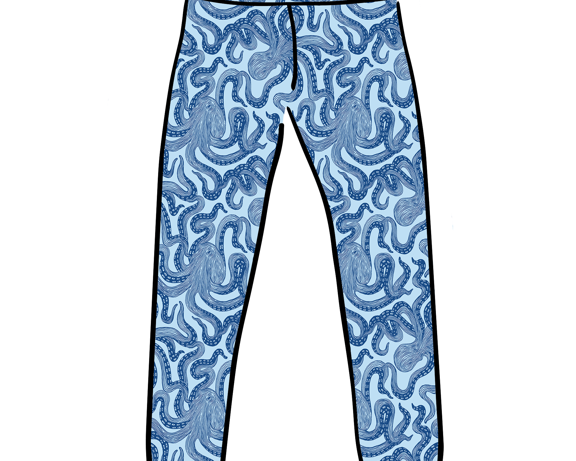 Drawing of Thunderpants Ankle Length Leggings in Octo-Pants print.