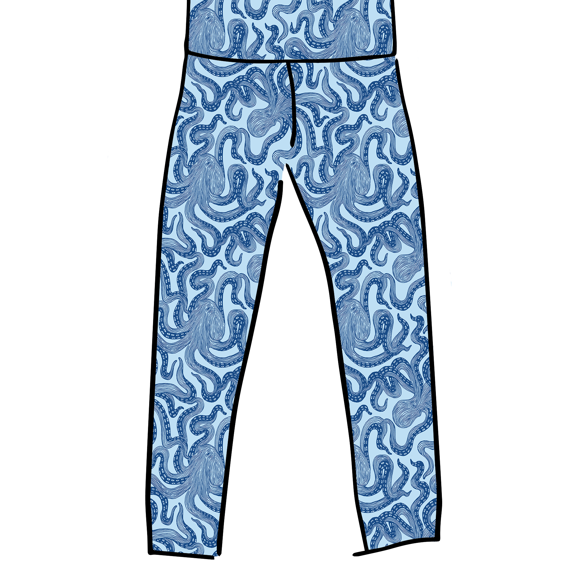 Drawing of Thunderpants Ankle Length Leggings in Octo-Pants print.