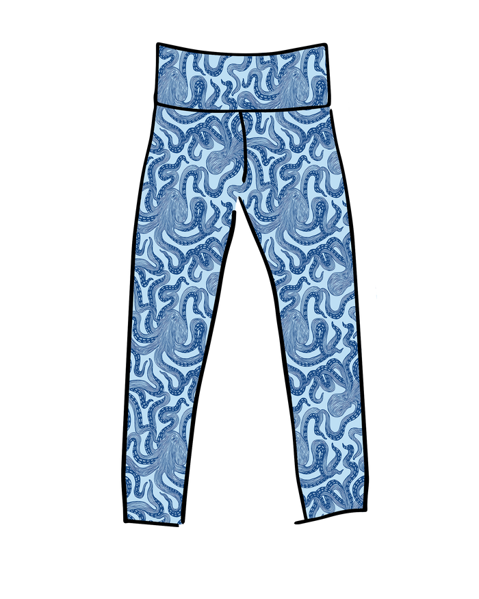 Drawing of Thunderpants Ankle Length Leggings in Octo-Pants print.