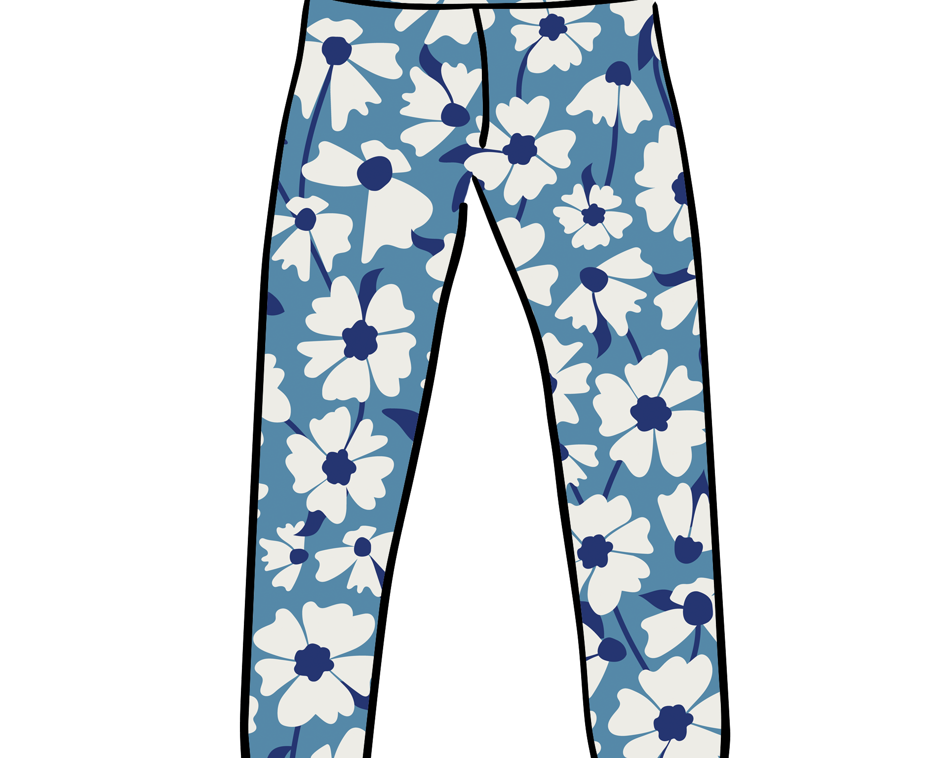 Model wearing Thunderpants Ankle Leggings and Camisole in Moody Blooms - white and blue flowers with blue background.