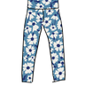 Model wearing Thunderpants Ankle Leggings and Camisole in Moody Blooms - white and blue flowers with blue background.