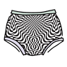 Drawing of Thunderpants Original style underwear in Arctic Trippy print - black and white squiggles with sage and lavender binding.
