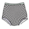 Drawing of Thunderpants Sky Rise style underwear in Arctic Trippy - black and white squiggles with sage and lavender binding.