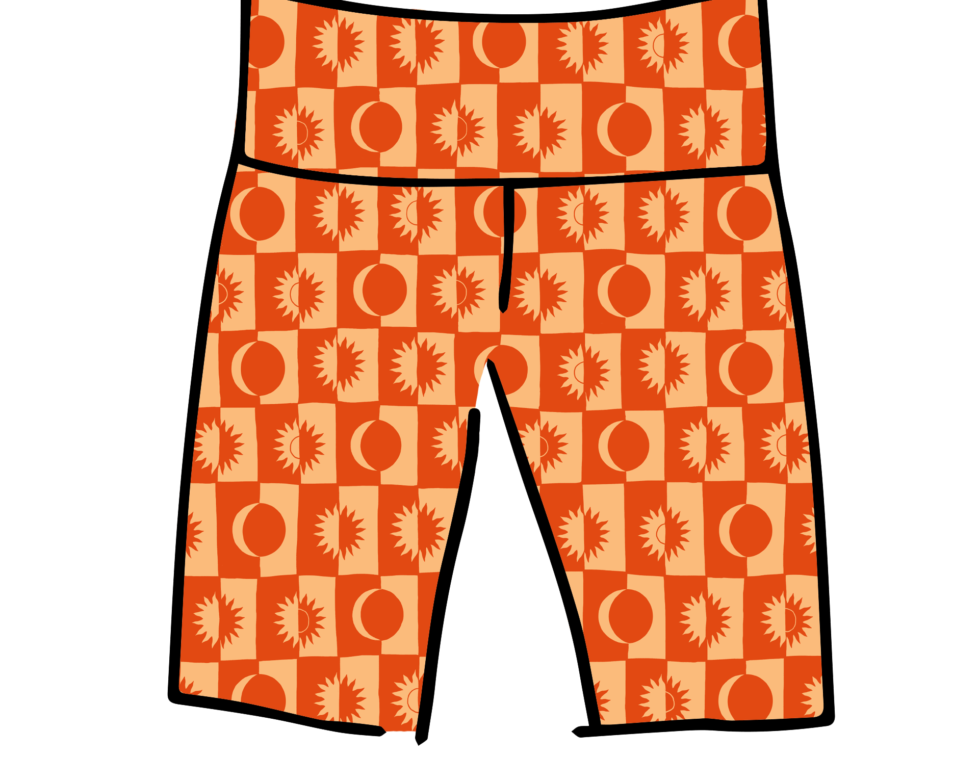 Drawing of Thunderpants Bike Shorts in Autumn Equinox print.