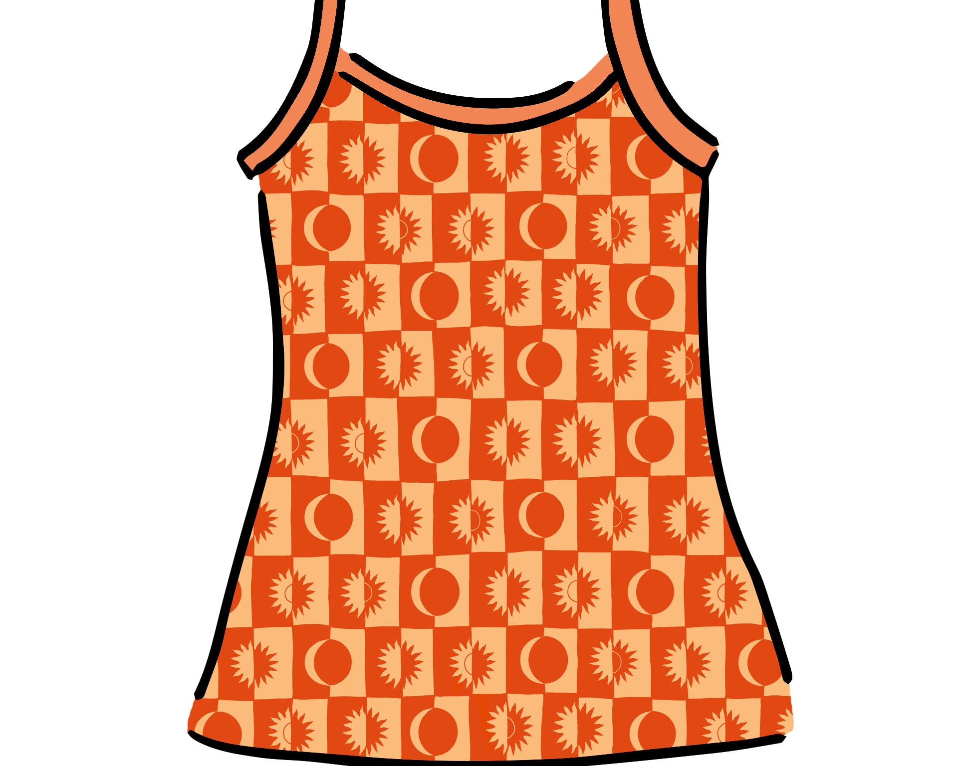 Drawing of Thunderpants Camisole in Autumn Equinox print.