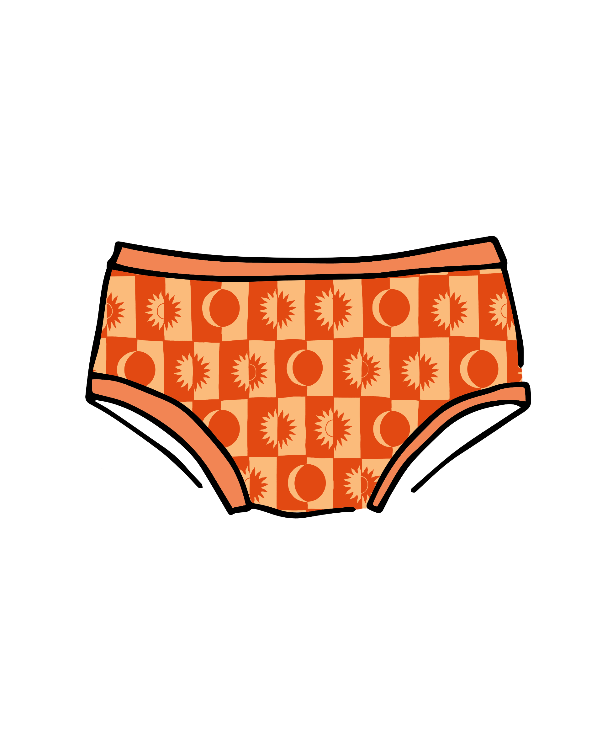 Drawing of Thunderpants Kids underwear in Autumn Equinox print.