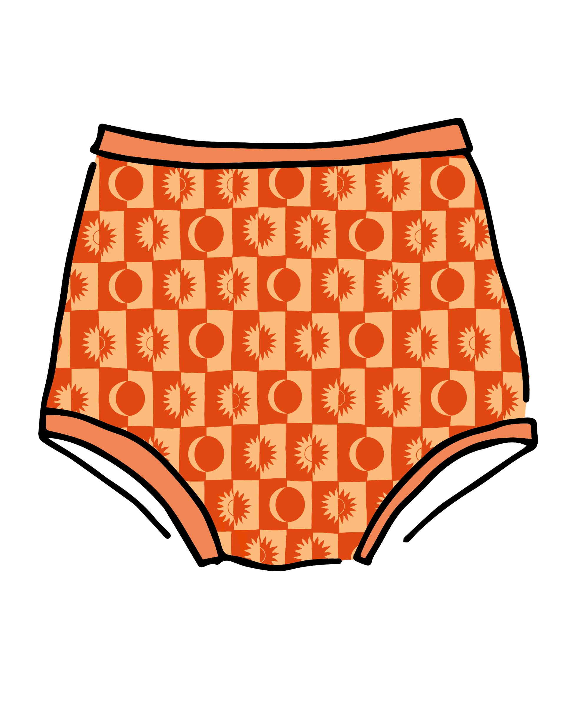 Drawing of Thunderpants Sky Rise style underwear in Autumn Equinox print.