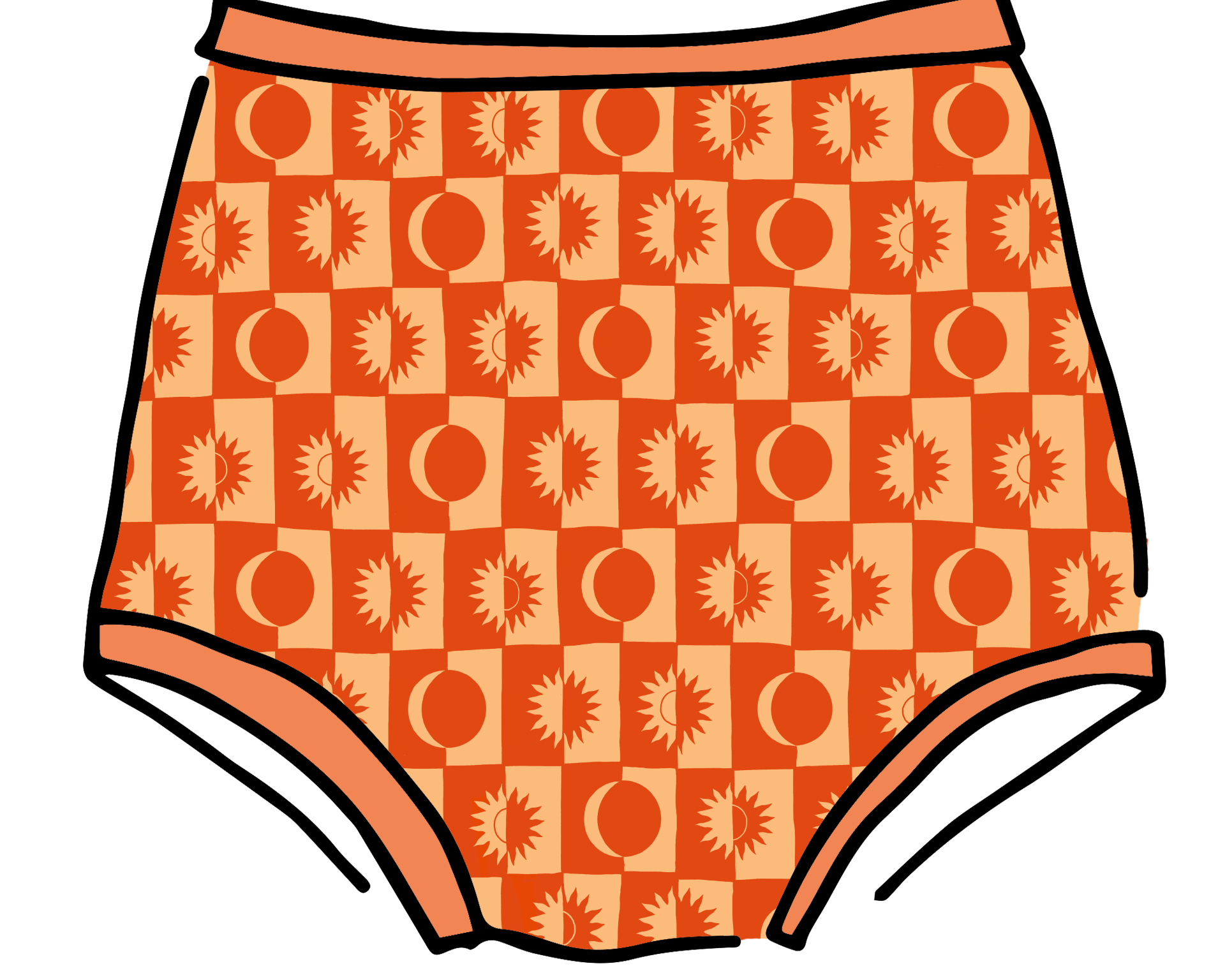 Drawing of Thunderpants Sky Rise style underwear in Autumn Equinox print.