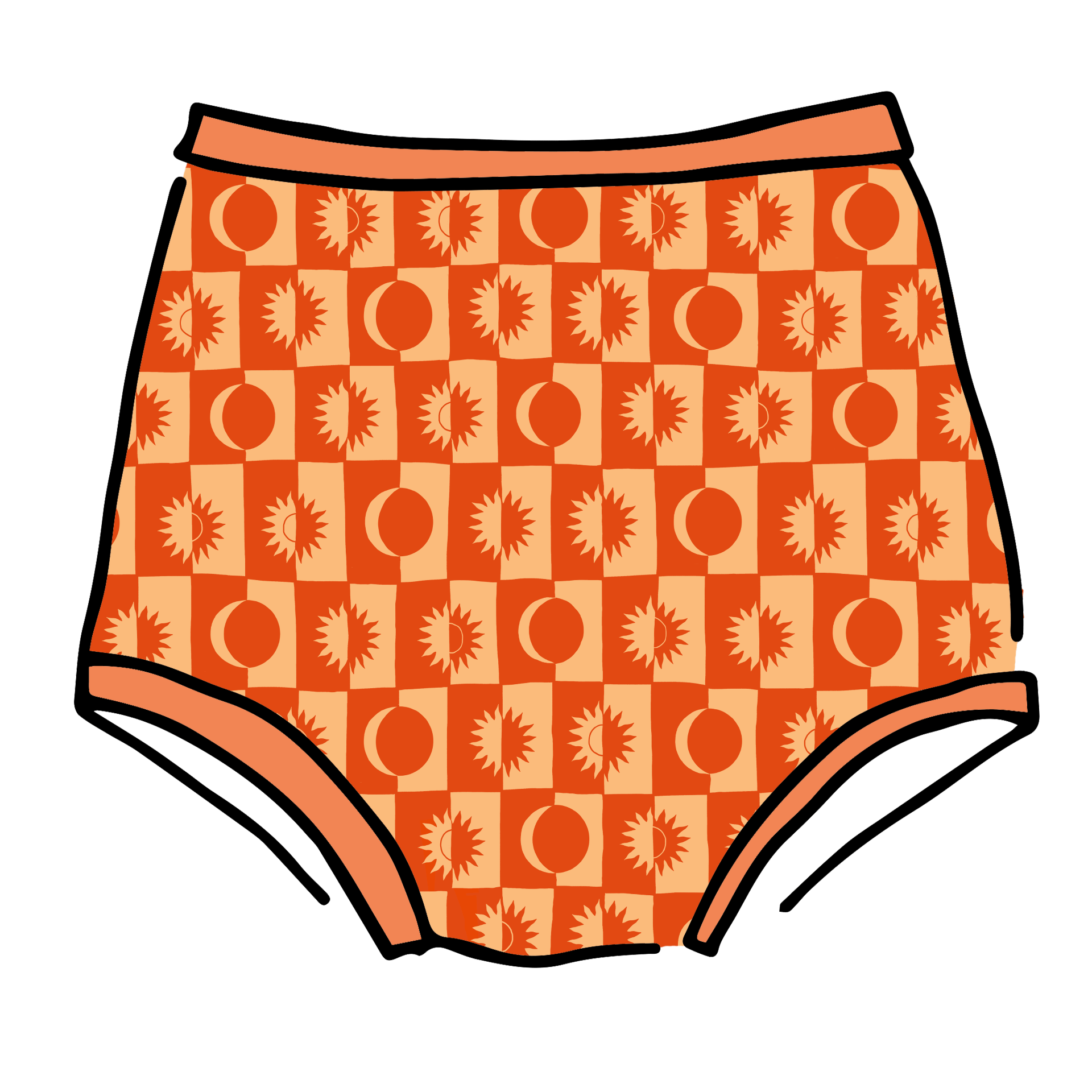 Drawing of Thunderpants Sky Rise style underwear in Autumn Equinox print.