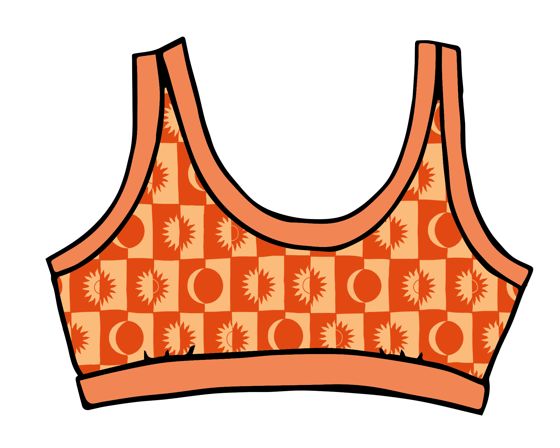 Drawing of Thunderpants Bralette in Autumn Equinox print.