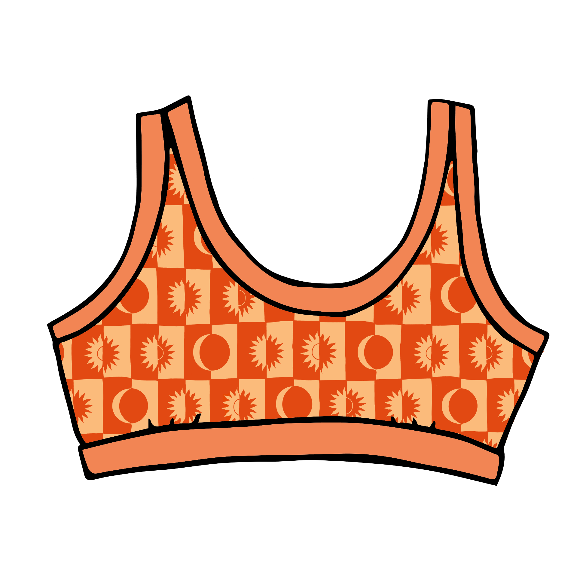 Drawing of Thunderpants Bralette in Autumn Equinox print.
