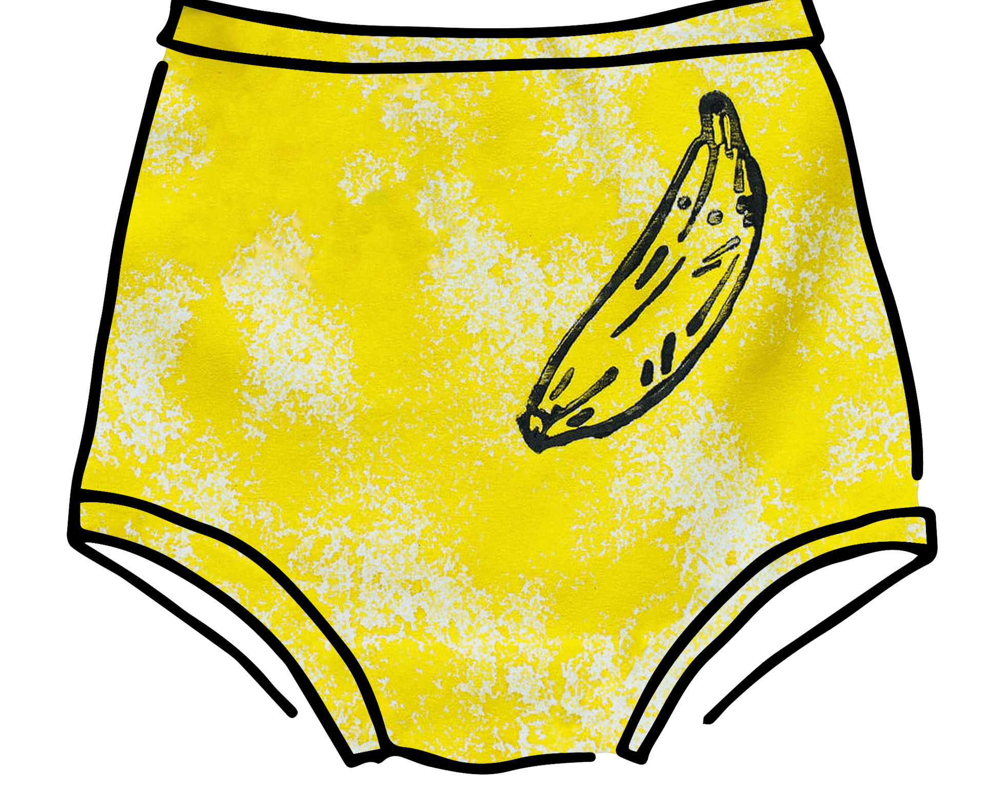 Drawing of Thunderpants Sky Rise style underwear in Banana Pitch - yellow with one black banana print.