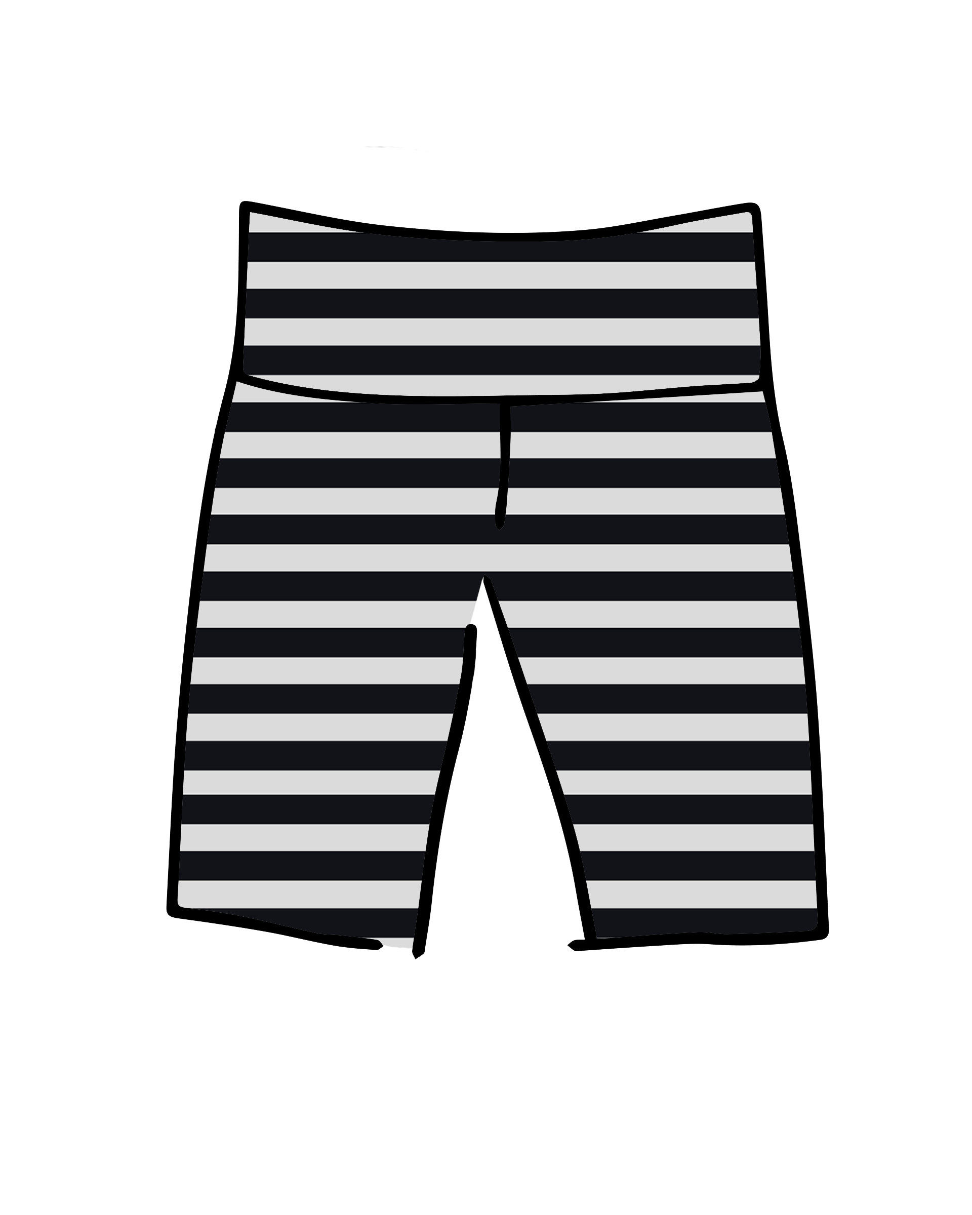 Drawing of Thunderpants Bike Shorts in Black and White Stripe.