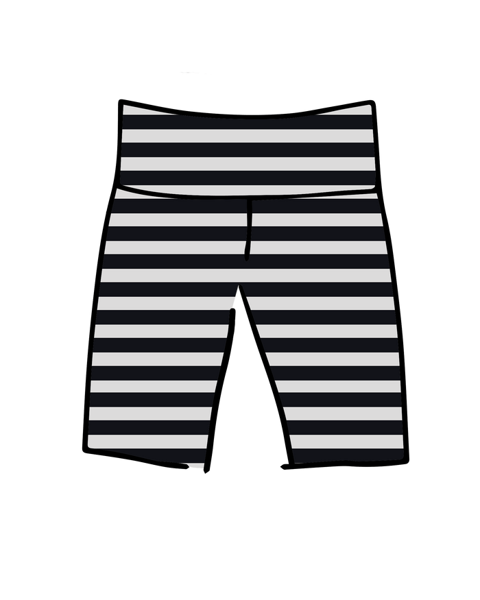 Drawing of Thunderpants Bike Shorts in Black and White Stripe.