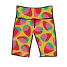 Drawing of Thunderpants Bike Shorts in a Strawberry print - pink, red, and peacock green on chartreuse. 