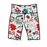 Drawing of Thunderpants Bike Shorts in Inked Up - a tattoo pattern with black, red, and blue. 
