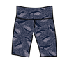 Drawing of Thunderpants Bike Shorts in Whale, Whale, Whale print - indigo whales on lavender.