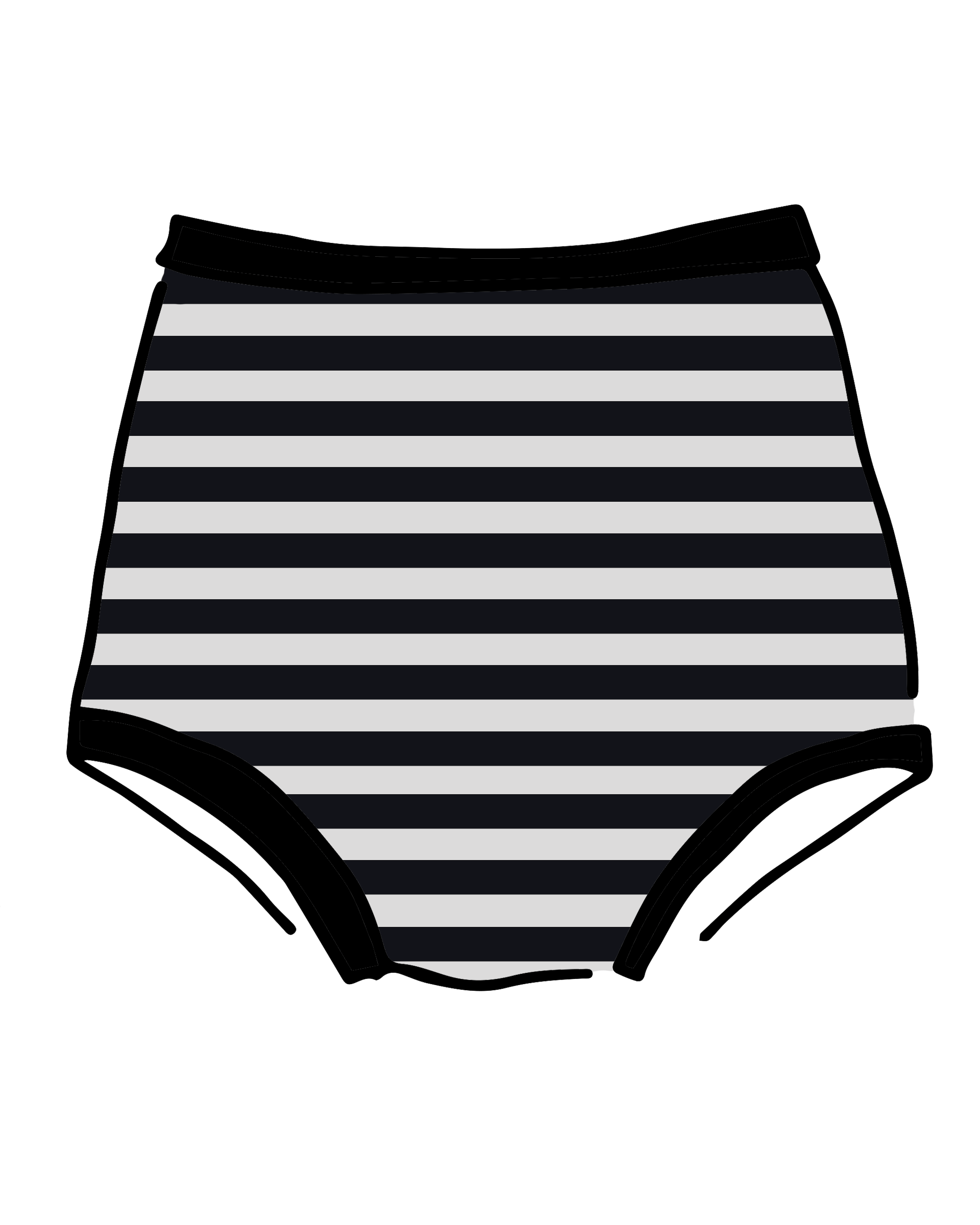 Drawing of Thunderpants Sky Rise style underwear in Black and White Stripe.