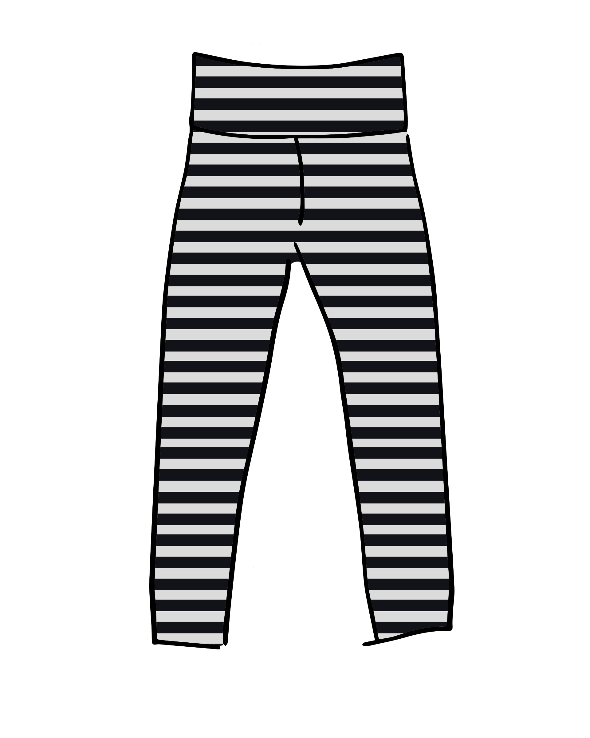 Drawing of Thunderpants Ankle Length Leggings in Black and White Stripe.