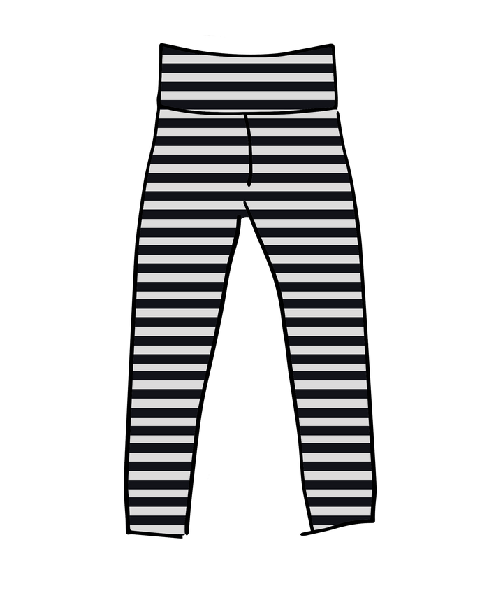 Drawing of Thunderpants Ankle Length Leggings in Black and White Stripe.