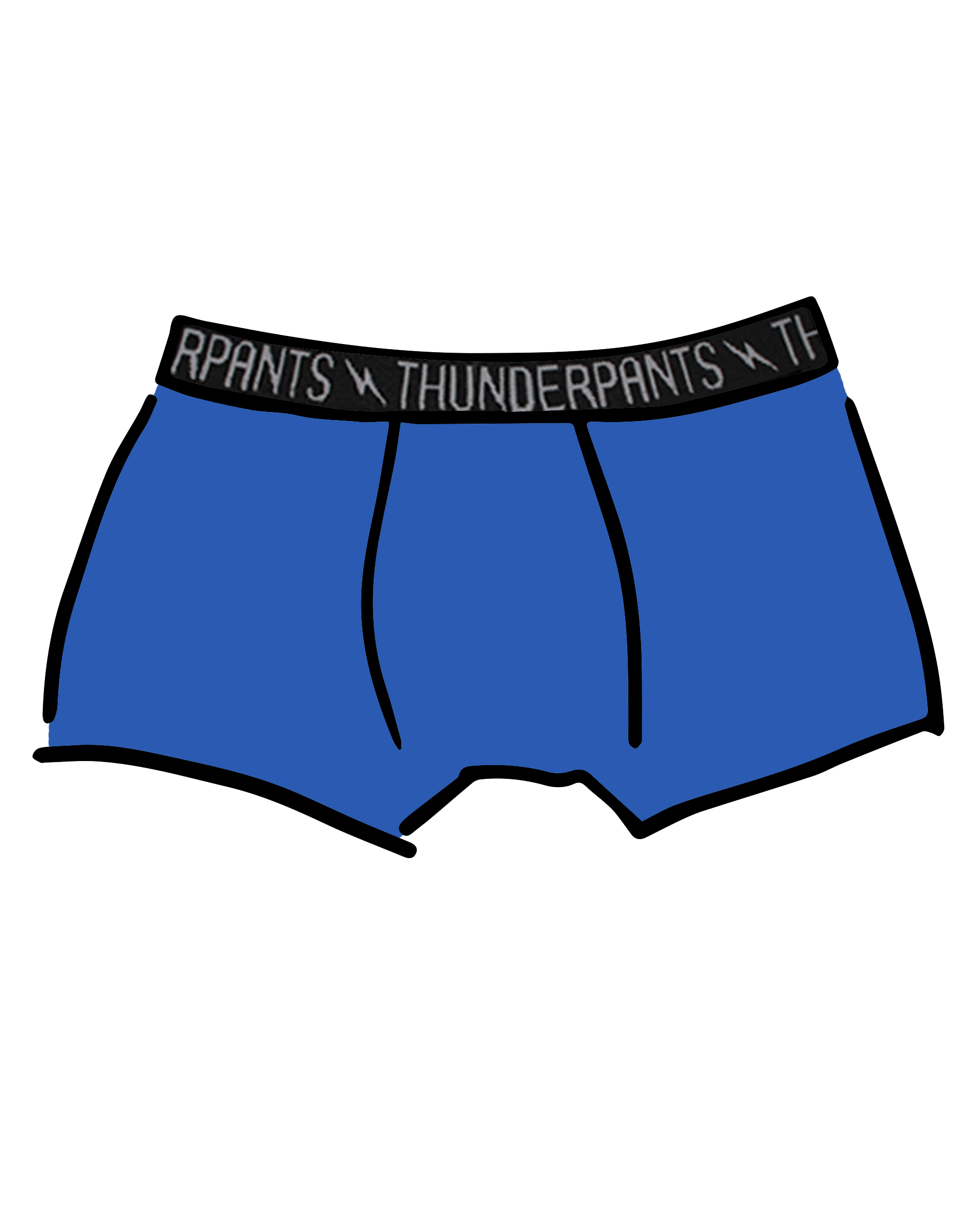 Drawing of Thunderpants Boxer Brief style underwear in Blueberry Blue.