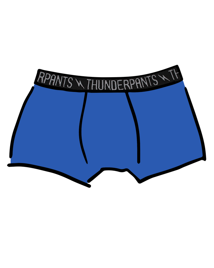 Drawing of Thunderpants Boxer Brief style underwear in Blueberry Blue.