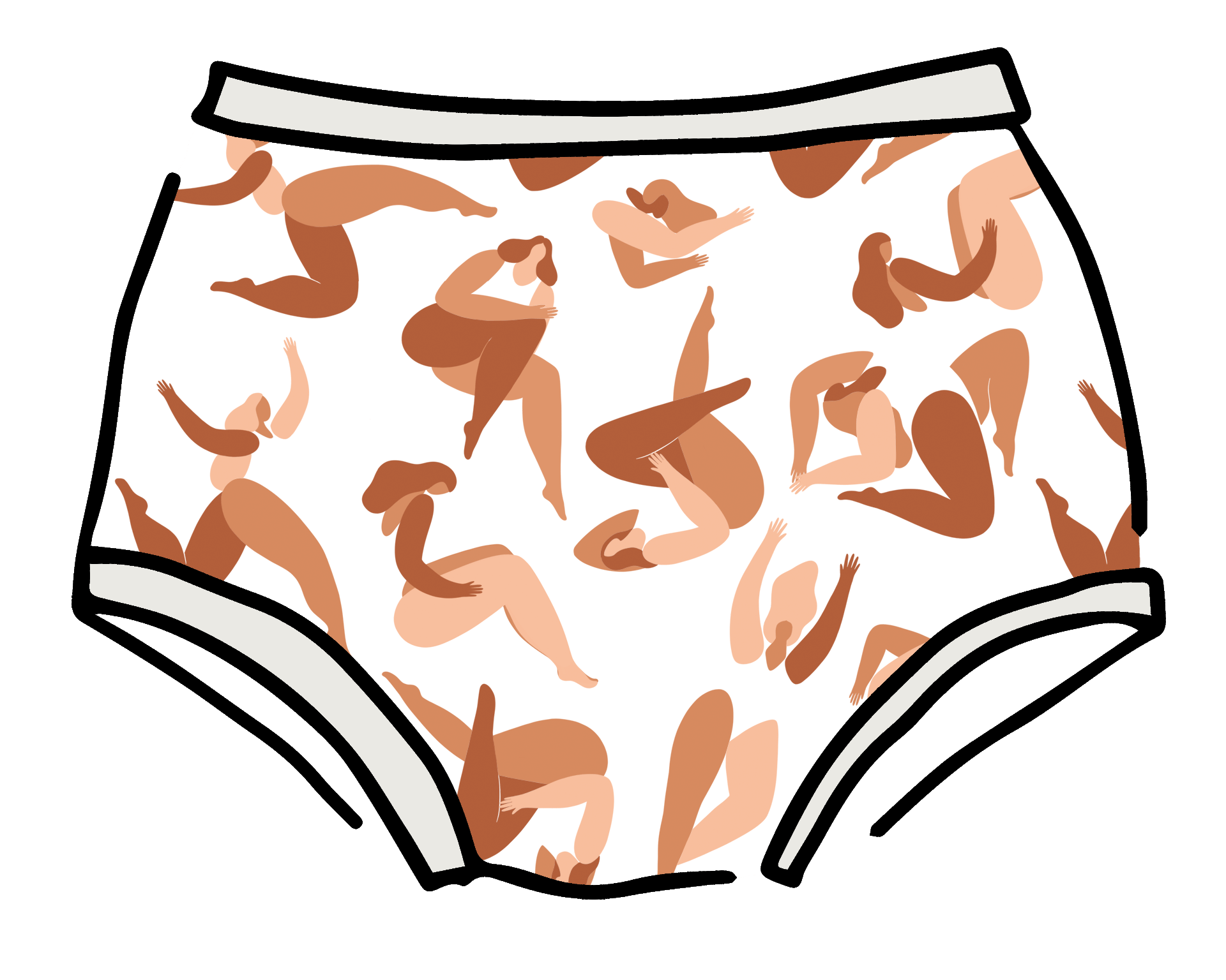 Drawing of Thunderpants Original style underwear in Bodies in Motion print.