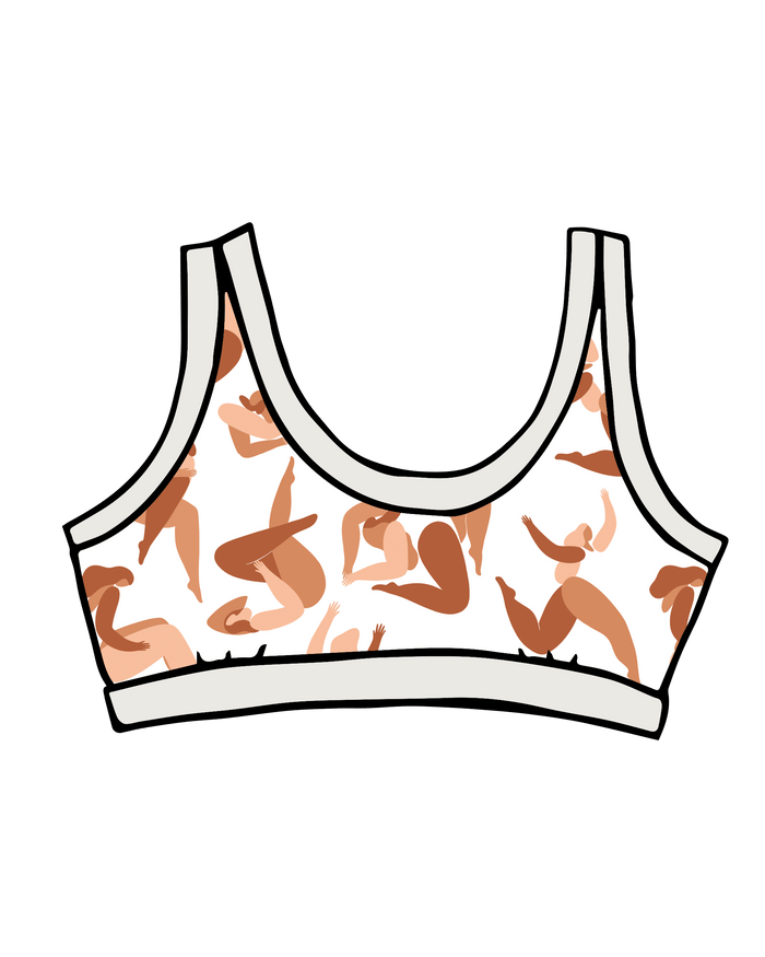 Drawing of Thunderpants Bralette in Bodies in Motion print.