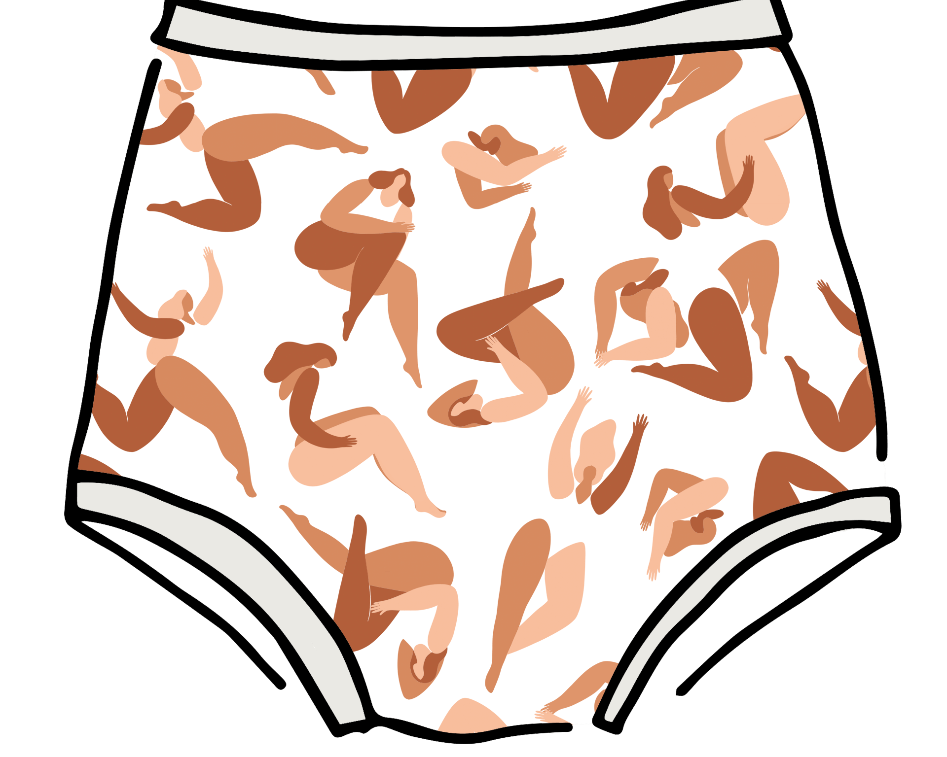 Drawing of Thunderpants Sky Rise style underwear in Bodies in Motion print.