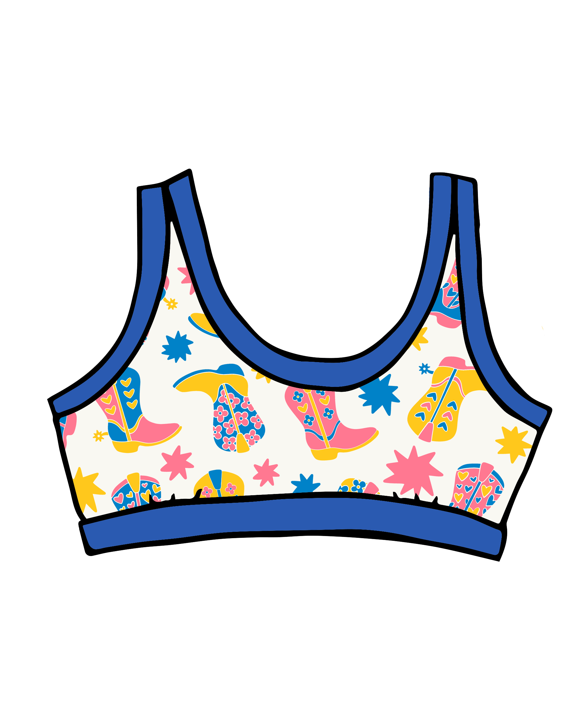 Drawing of Thunderpants Bralette in Boot Scootin' print.