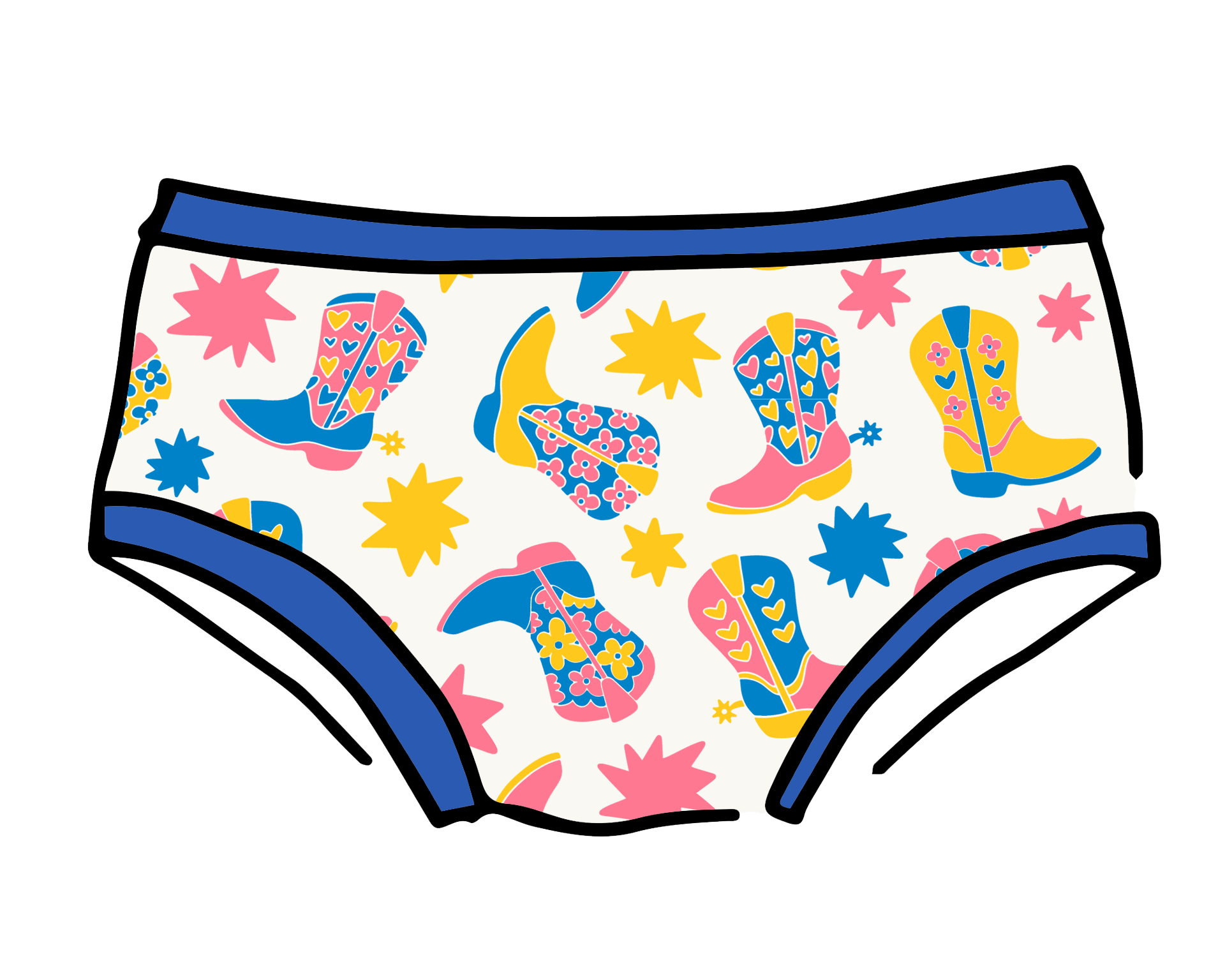 Drawing of Thunderpants Hipster style underwear in Boot Scootin' print.