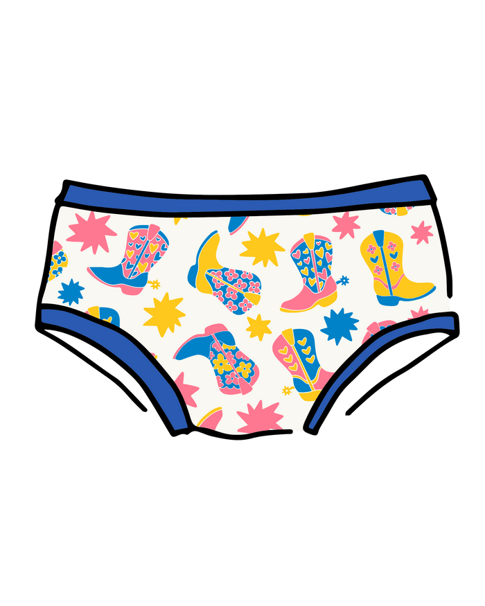 Drawing of Thunderpants Hipster style underwear in Boot Scootin' print.