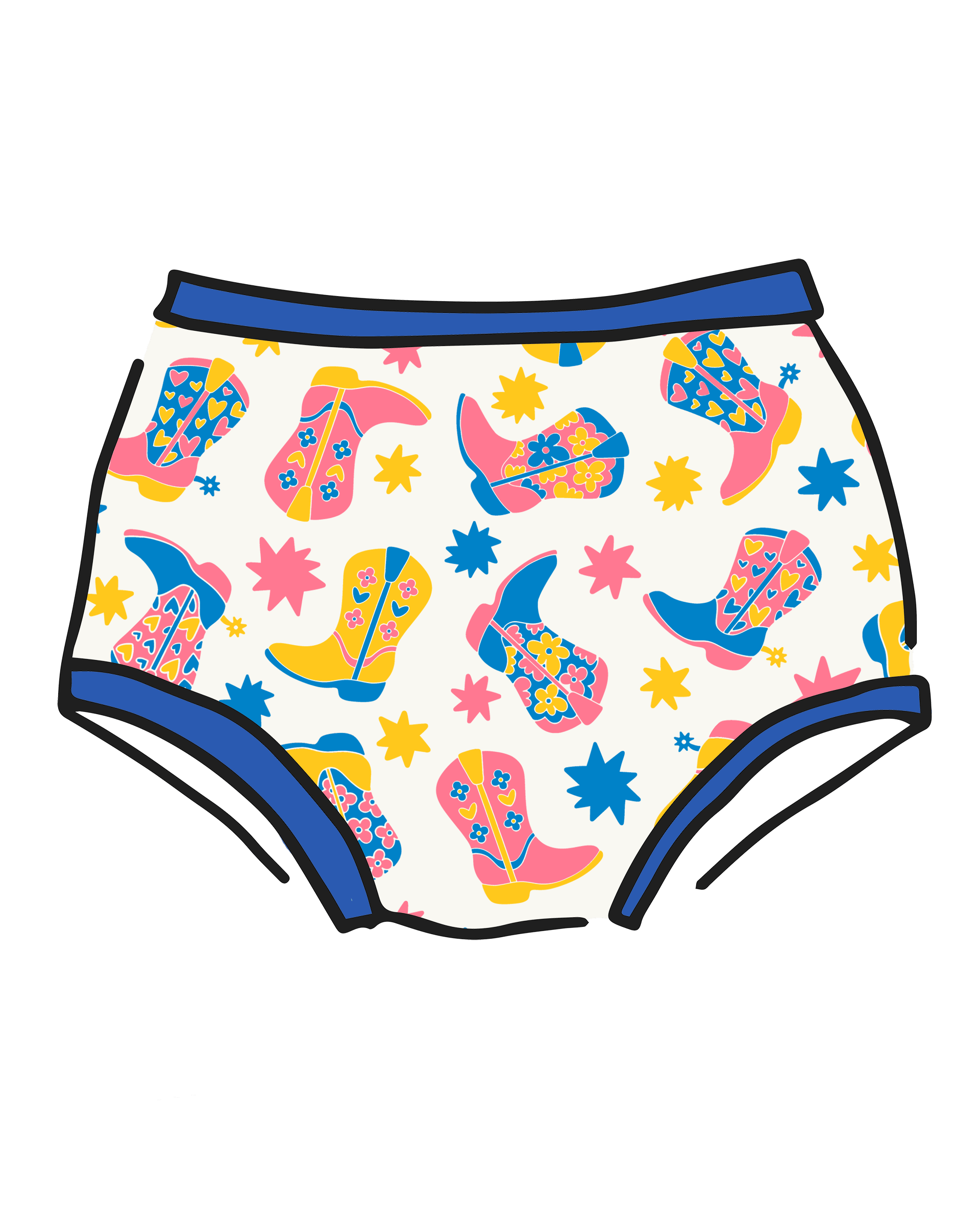 Drawing of Thunderpants Original style underwear in Boot Scootin' print.