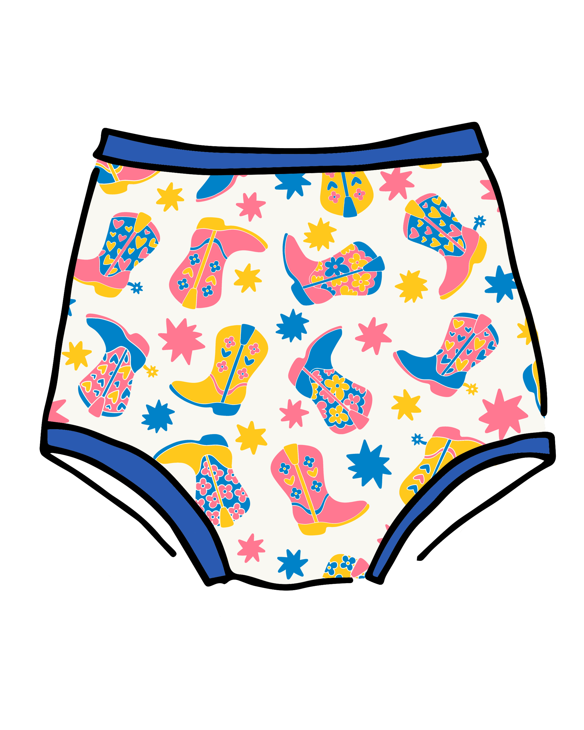 Drawing of Thunderpants Sky Rise style underwear in Boot Scootin' print.