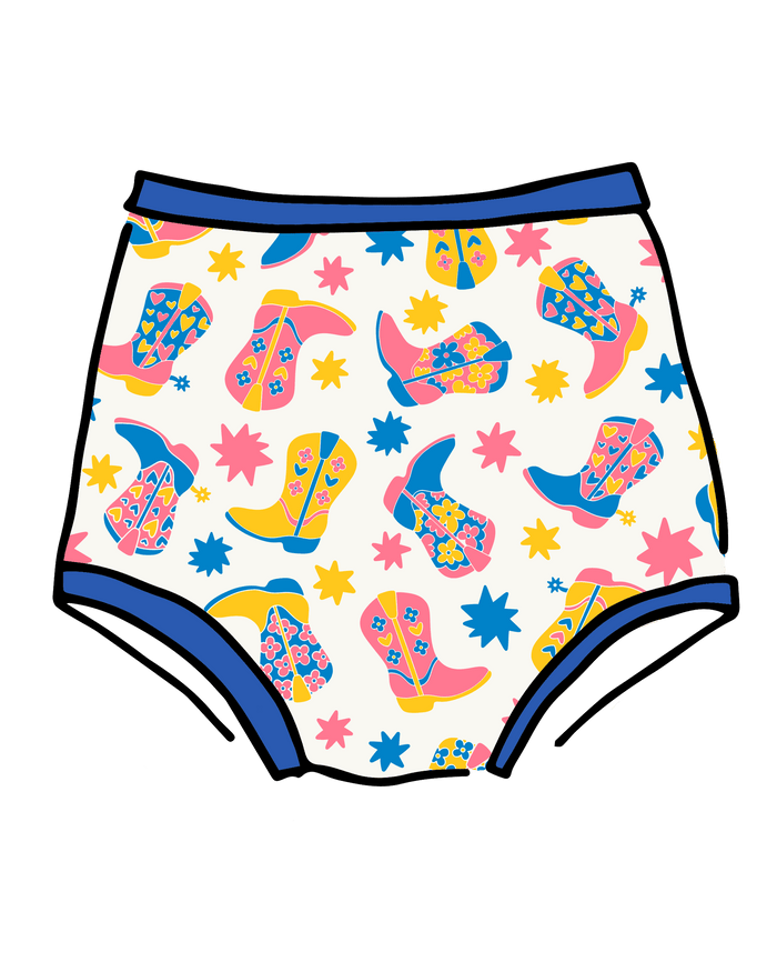 Drawing of Thunderpants Sky Rise style underwear in Boot Scootin' print.