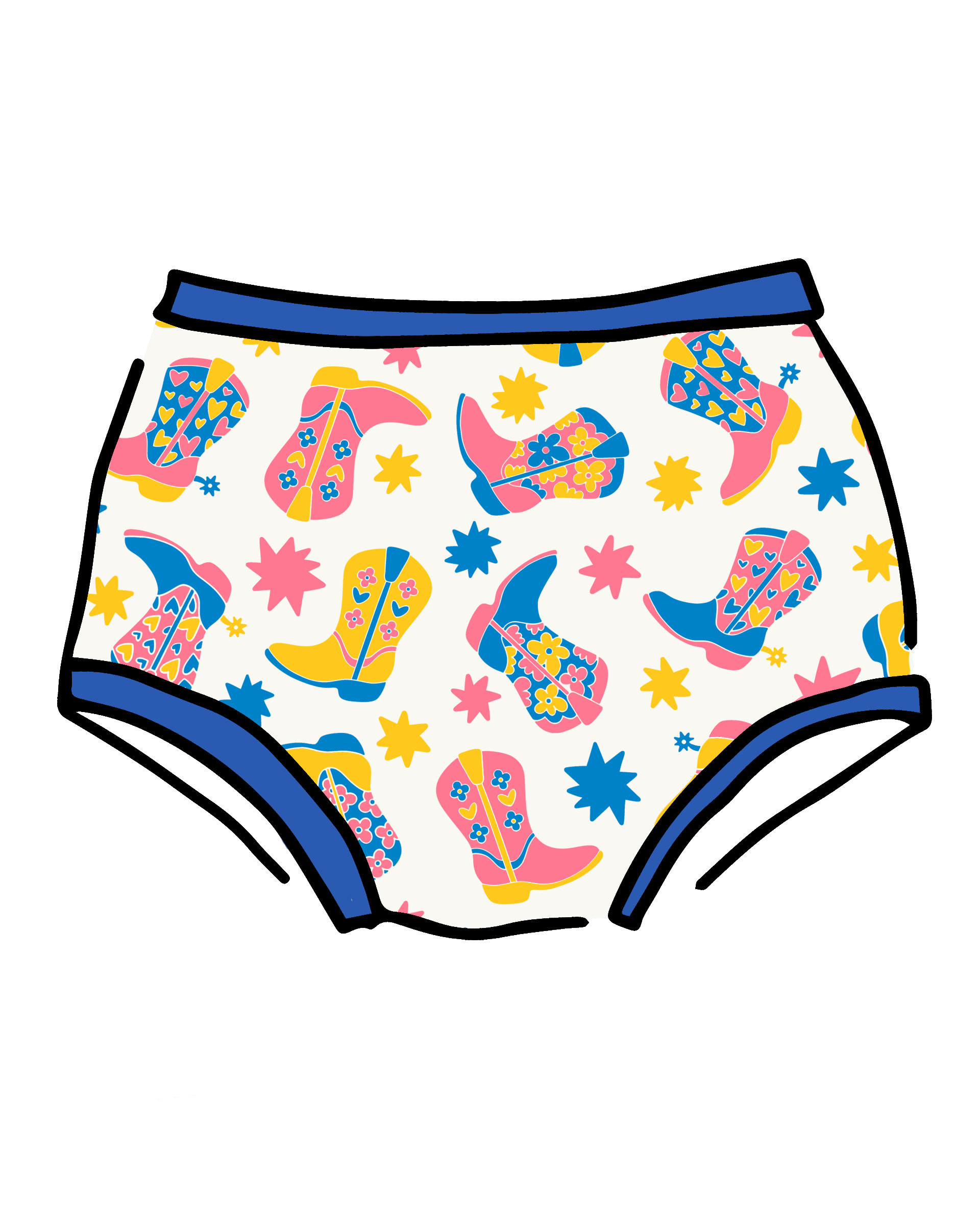 Drawing of Thunderpants Original style underwear in Boot Scootin' print.