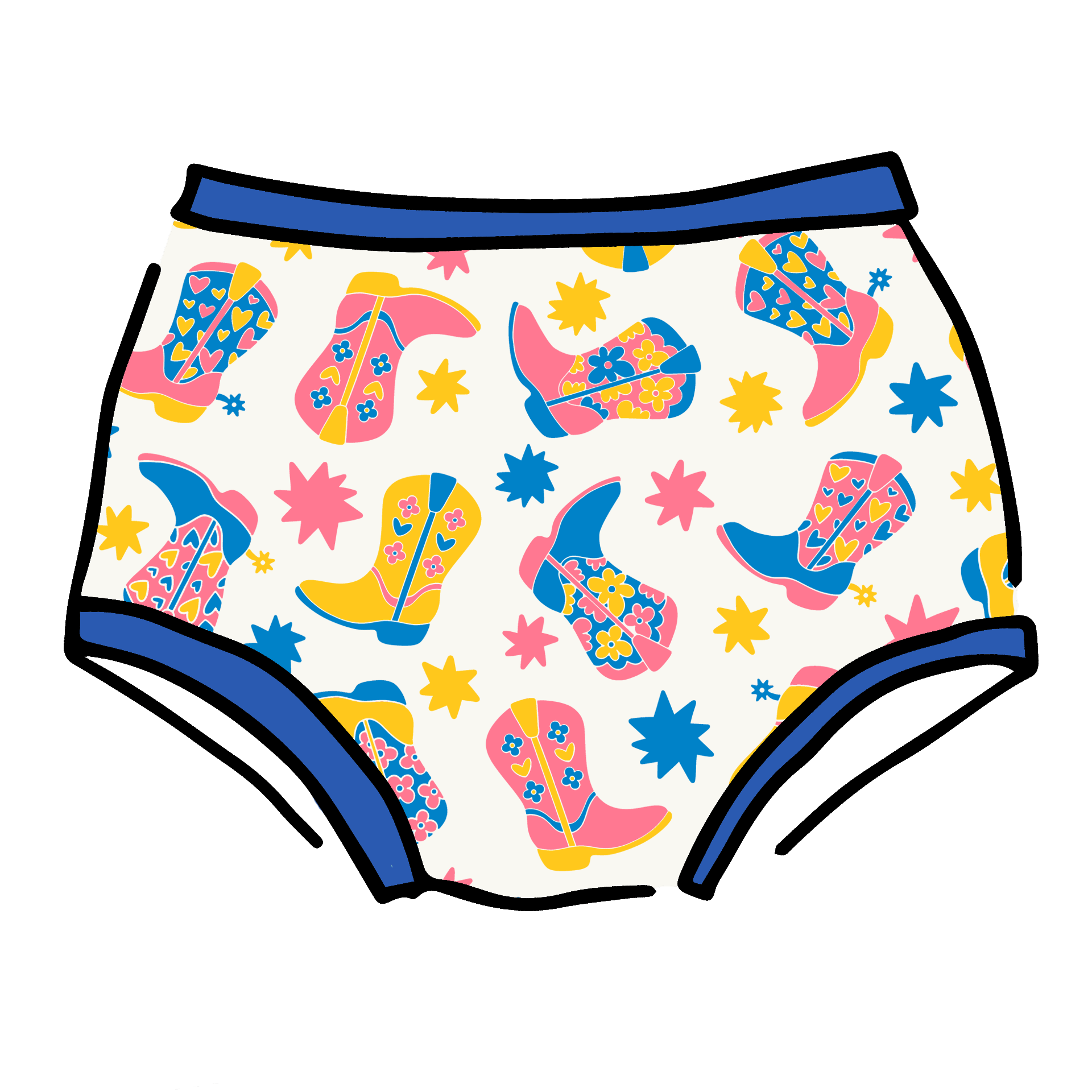 Drawing of Thunderpants Original style underwear in Boot Scootin' print.