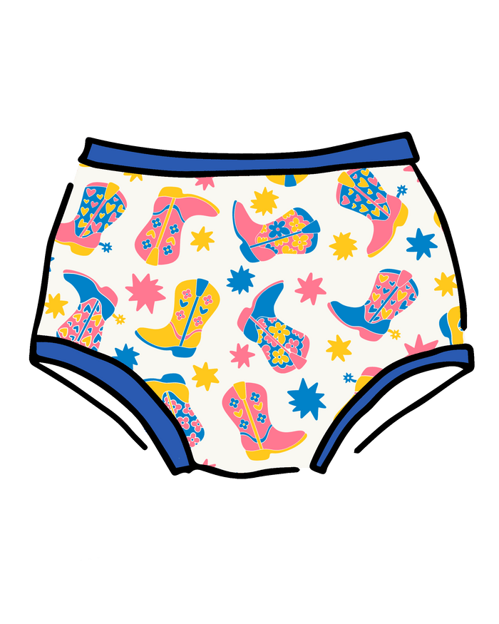 Drawing of Thunderpants Original style underwear in Boot Scootin' print.