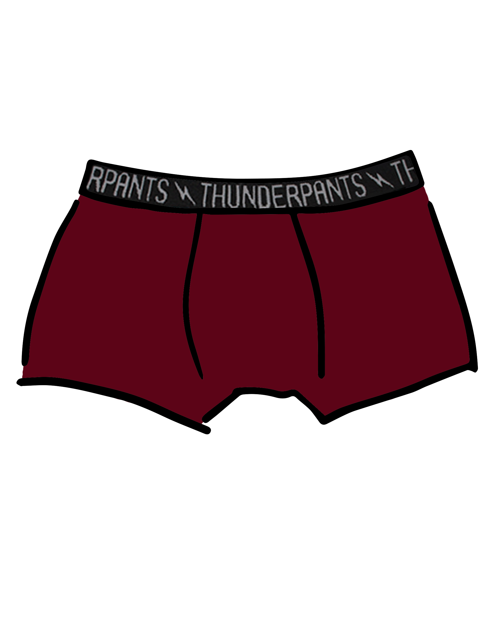 Drawing of Thunderpants Boxer Brief style underwear in Cabern-YAY - a deep wine red color.
