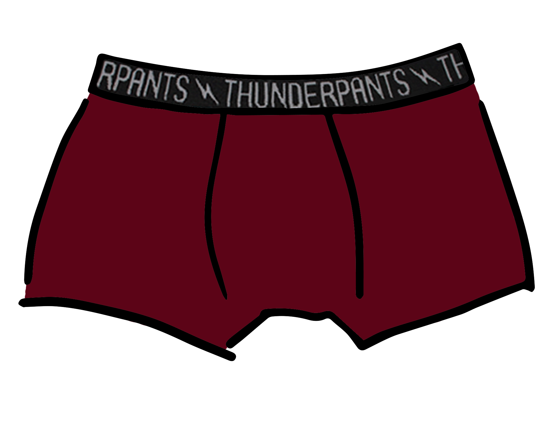 Drawing of Thunderpants Boxer Brief style underwear in Cabern-YAY - a deep wine red color.