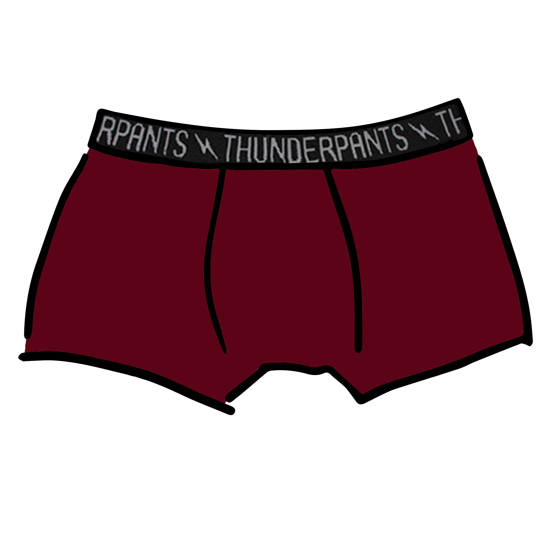 Drawing of Thunderpants Boxer Brief style underwear in Cabern-YAY - a deep wine red color.
