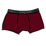 Drawing of Thunderpants Boxer Brief style underwear in Cabern-YAY - a deep wine red color.