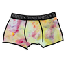 Drawing of Thunderpants Boxer Brief style underwear in Citrus Blossom Dye - hand dyed yellow, pink, and purple.