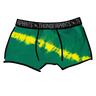 Drawing of Thunderpants Boxer Brief style underwear in Lightning Bolt hand dye - green/blue with yellow stripe.