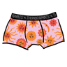 Drawing of Thunderpants Boxer Brief style underwear in Luna y Sol print - pink, yellow, and orange suns and moons.