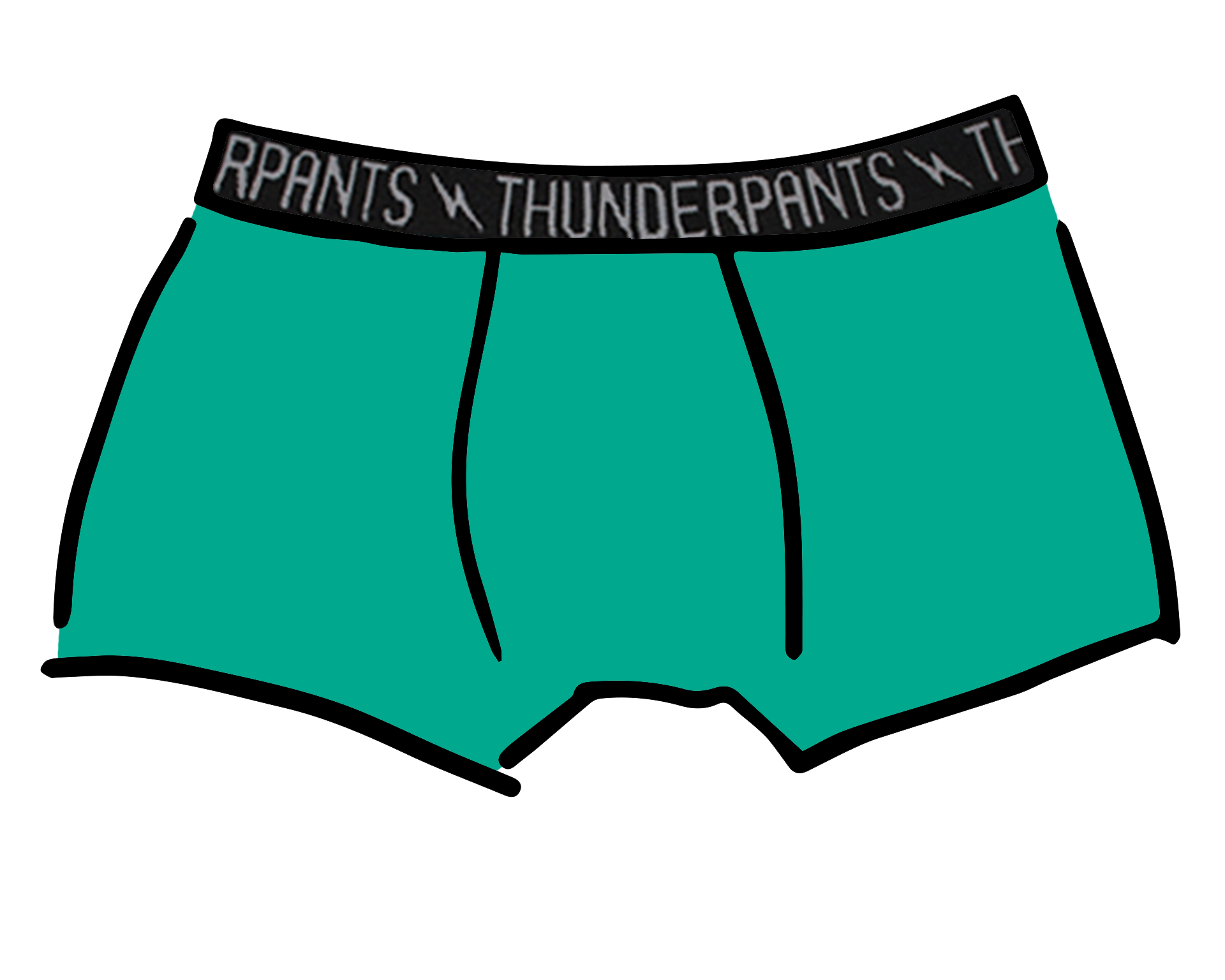 Drawing of Thunderpants Boxer Brief style underwear in Peacock Green.