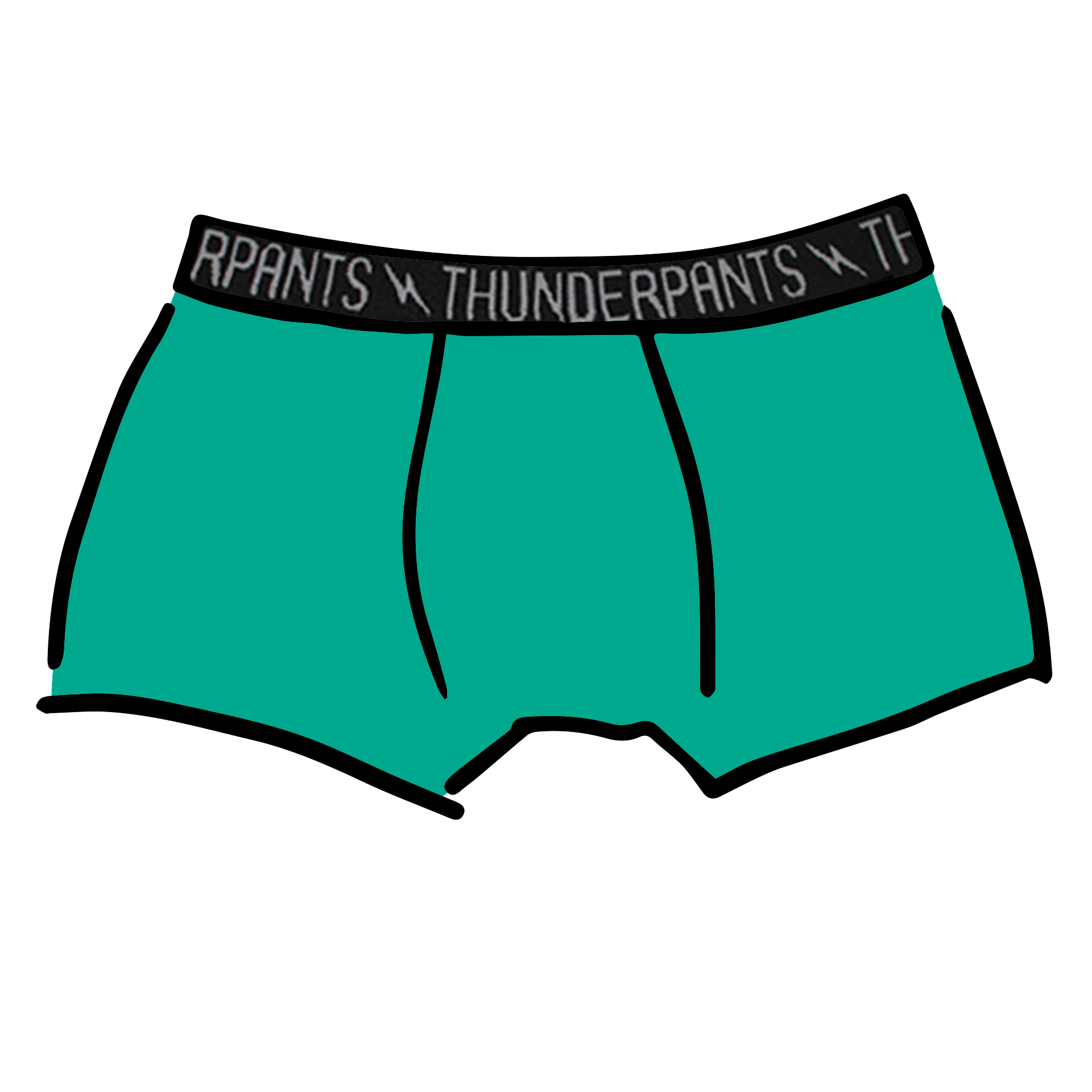 Drawing of Thunderpants Boxer Brief style underwear in Peacock Green.